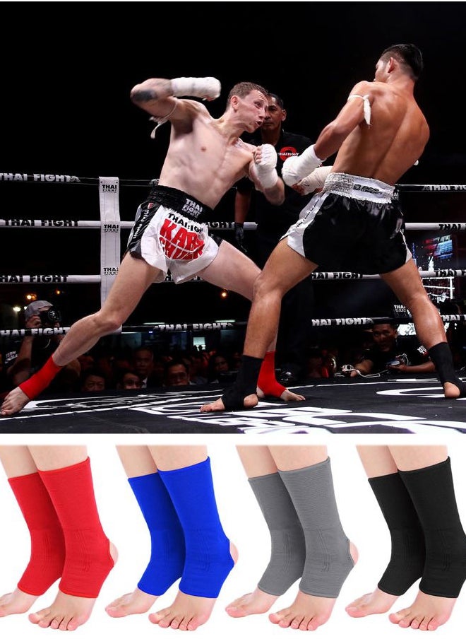Handepo 4 Pairs Muay Thai Ankle Wraps MMA Compression Foot Sleeve Ankle Braces Sock Support for Men Women Kickboxing Martial Arts Gym Running Sports(Black, Red, Blue, Gray)  - Image 5