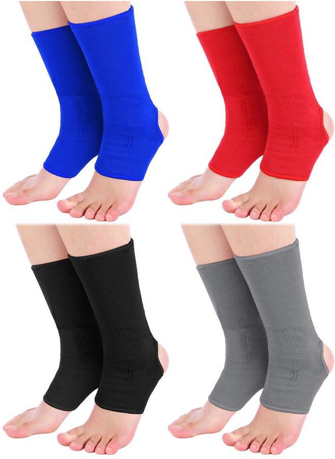 Handepo 4 Pairs Muay Thai Ankle Wraps MMA Compression Foot Sleeve Ankle Braces Sock Support for Men Women Kickboxing Martial Arts Gym Running Sports(Black, Red, Blue, Gray)  - Image 1