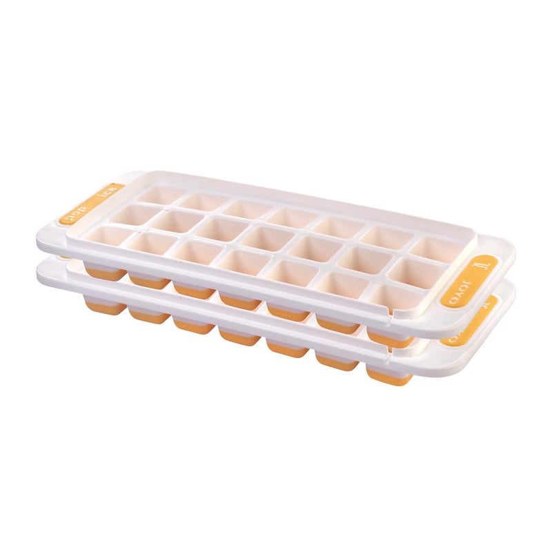 Joyo Pop Up Ice Tray Square for Freezer I 21 Cavity I Pop Up Ice Cube Trays Without Lid I Easy Release I Flexible Silicone Bottom I Stackable I Food Grade Plastic I BPA Free I Set of 2 Pcs - Yellow - Image 3