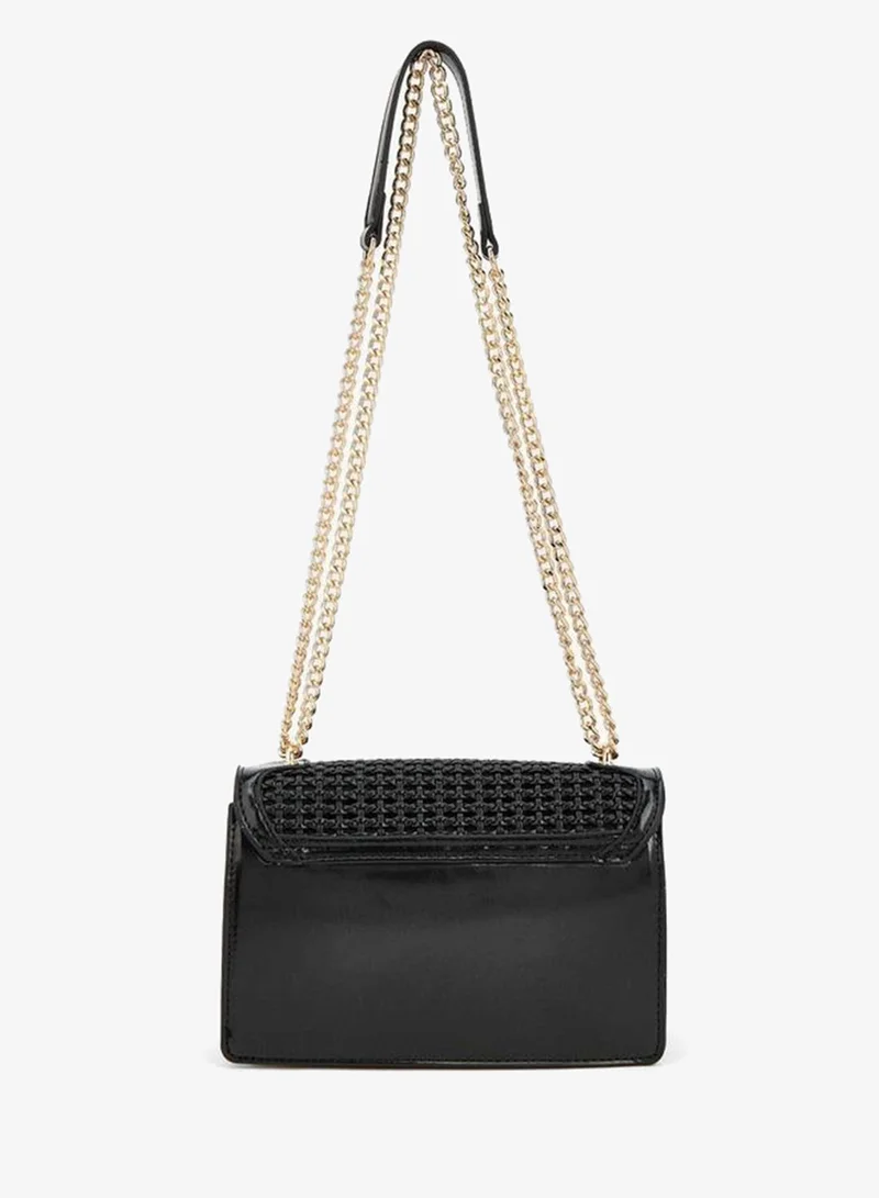 Flora Bella By Shoexpress BLACK Flora Bella Textured Crossbody Bag With Chain Strap for Women | Best Price UAE