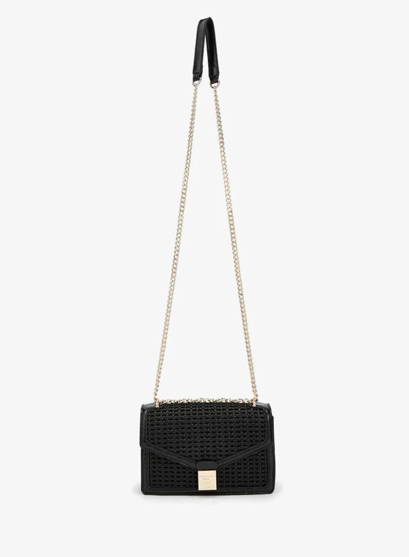 Flora Bella By Shoexpress BLACK Flora Bella Textured Crossbody Bag With Chain Strap for Women | Best Price UAE