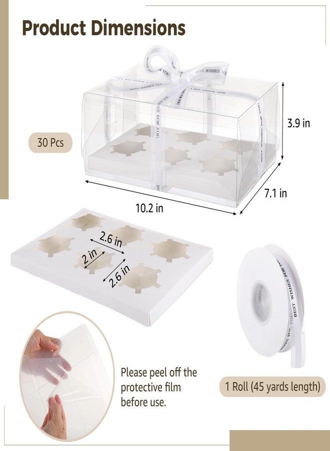Homaisson 30 Pcs Clear Cupcake Boxes, 6-Count Cupcake Containers with Decorative Ribbons, Plastic cupcake carrier for Cupcakes, Muffins, Desserts, and Present Giving - Image 2