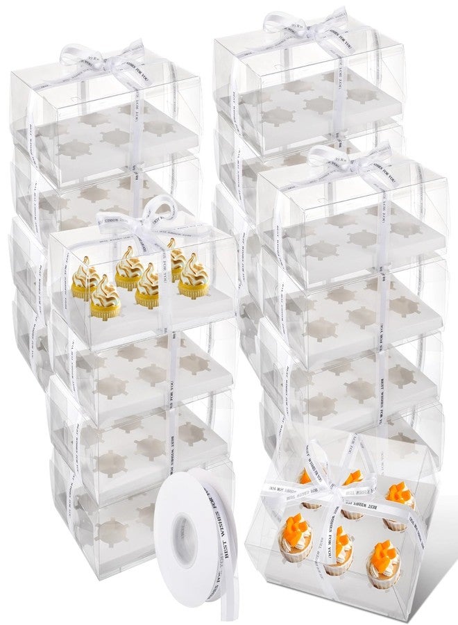 Homaisson 30 Pcs Clear Cupcake Boxes, 6-Count Cupcake Containers with Decorative Ribbons, Plastic cupcake carrier for Cupcakes, Muffins, Desserts, and Present Giving - Image 1
