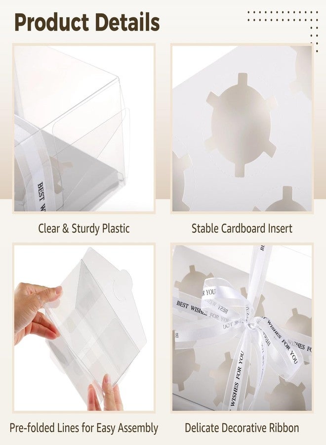 Homaisson 30 Pcs Clear Cupcake Boxes, 6-Count Cupcake Containers with Decorative Ribbons, Plastic cupcake carrier for Cupcakes, Muffins, Desserts, and Present Giving - Image 4