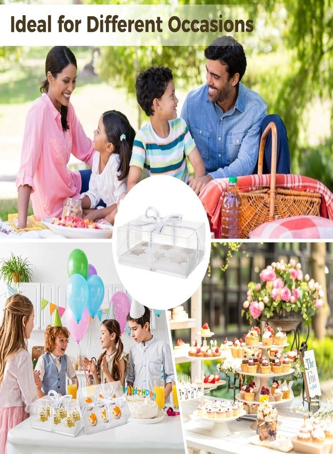 Homaisson 30 Pcs Clear Cupcake Boxes, 6-Count Cupcake Containers with Decorative Ribbons, Plastic cupcake carrier for Cupcakes, Muffins, Desserts, and Present Giving - Image 5