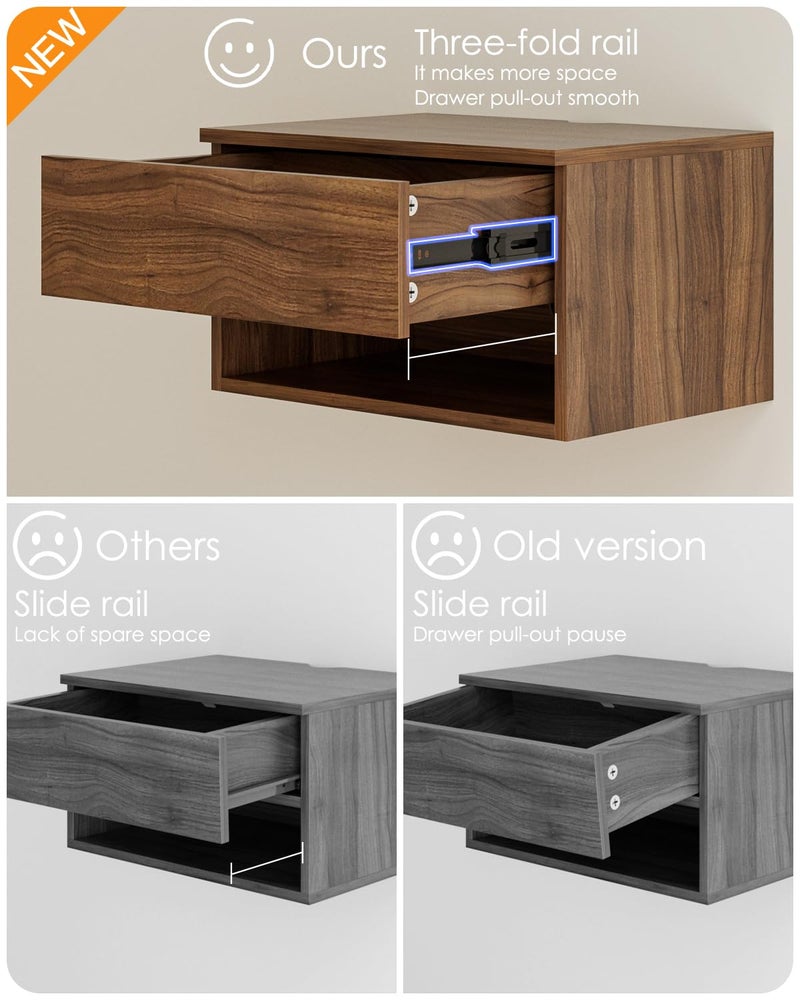 Aienvey Floating Nightstand, Small Modern Floating Nightstand with Drawer, Floating Shelves for Bedroom, Bathroom (Brown Walnut) - Image 5