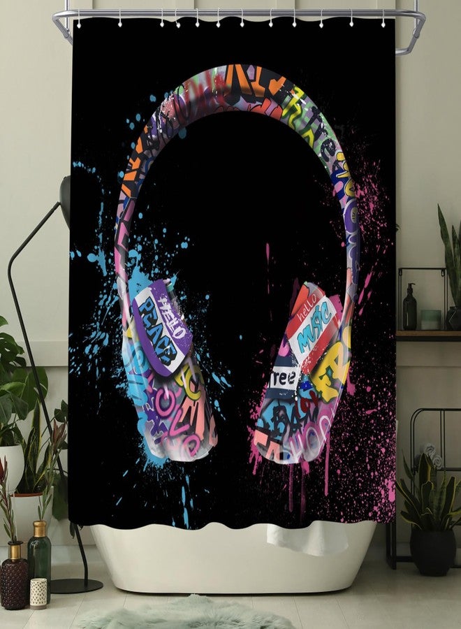 WELMECO Music Shower Curtain Graffiti DJ Music Headphone Boys Shower Curtain 72x72inch Polyester Fabric Bathroom Decor - Image 3