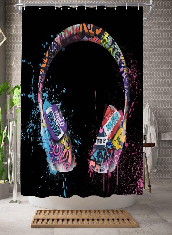 WELMECO Music Shower Curtain Graffiti DJ Music Headphone Boys Shower Curtain 72x72inch Polyester Fabric Bathroom Decor - Image 2