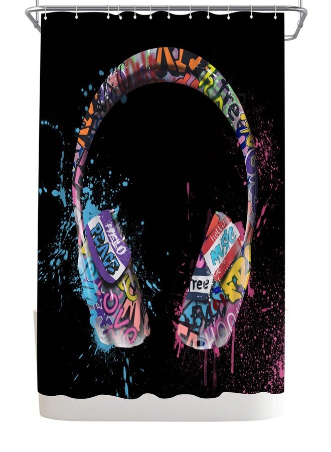 WELMECO Music Shower Curtain Graffiti DJ Music Headphone Boys Shower Curtain 72x72inch Polyester Fabric Bathroom Decor - Image 5