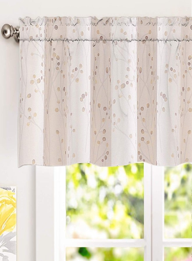 DriftAway Harper Ink Floral Pattern Window Treatment Valance Curtain Living Room Bedroom Dining Room Rod Pocket 52 Inch by 18 Inch Plus 2 Inch Header Watercolor Painting Beige - Image 1