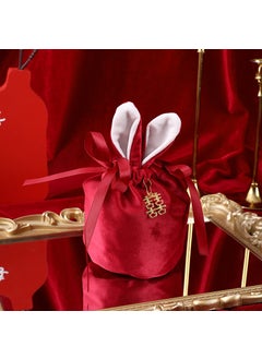 Generic New wedding Velvet Candy Bag rabbit ears gift box bag creative wedding candy box ins style hand bagWine Red + Happy Character Wine Red + Happy Character 