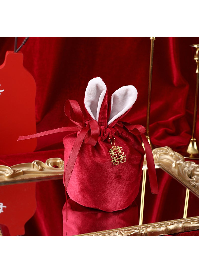 Generic - New wedding Velvet Candy Bag rabbit ears gift box bag creative wedding candy box ins style hand bagWine Red + Happy Character Wine Red + Happy Character - Image 1