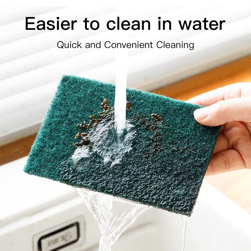 GUEICN Heavy Duty Scour Pads Sponge Dish Scrubber Non-Scratch Green Reusable Household Scrub Pads for Kitchen and Dish Cleaning Tool (12Pcs) - Image 5