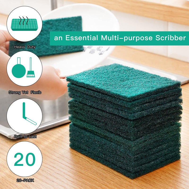GUEICN Heavy Duty Scour Pads Sponge Dish Scrubber Non-Scratch Green Reusable Household Scrub Pads for Kitchen and Dish Cleaning Tool (12Pcs) - Image 4