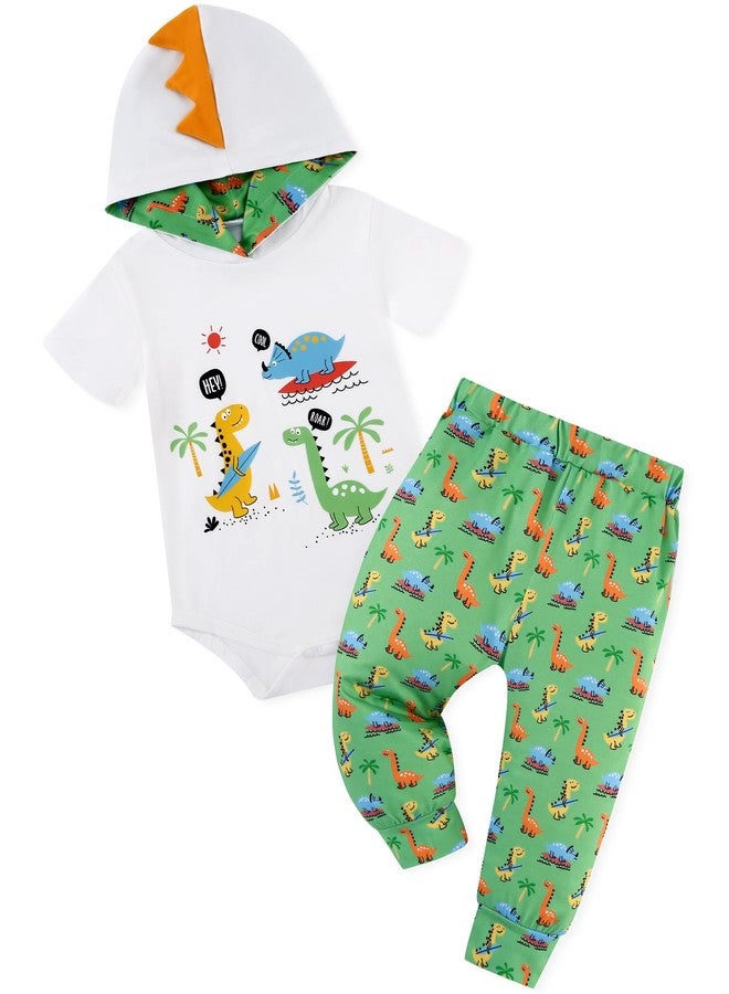Latnnut Baby Boy Summer Clothes 3-6 Months Newborn Outfits Dinosaur Print Short Sleeve Onesies & Pants White Green Clothing Set - Image 1