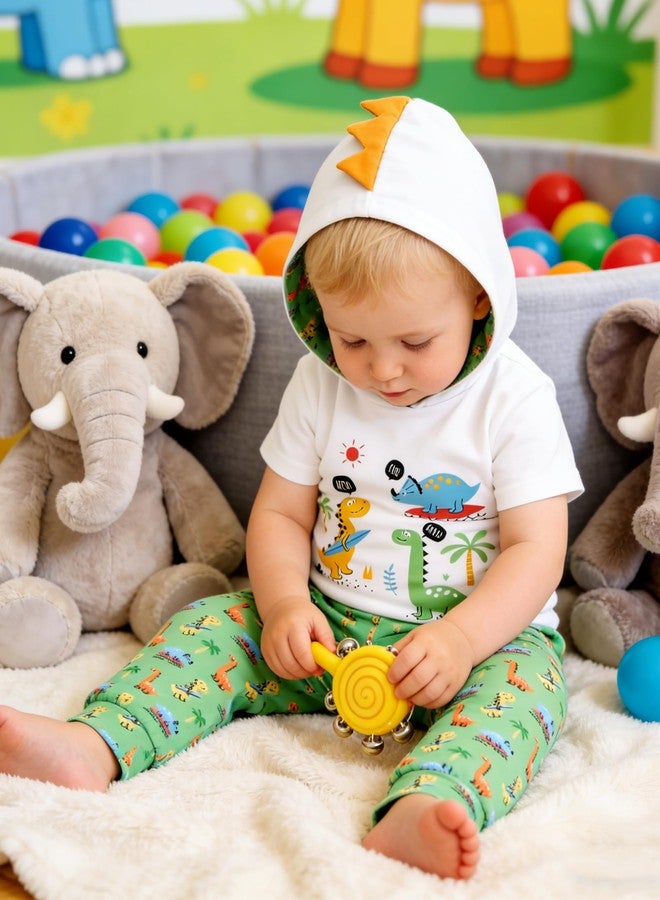 Latnnut Baby Boy Summer Clothes 3-6 Months Newborn Outfits Dinosaur Print Short Sleeve Onesies & Pants White Green Clothing Set - Image 5