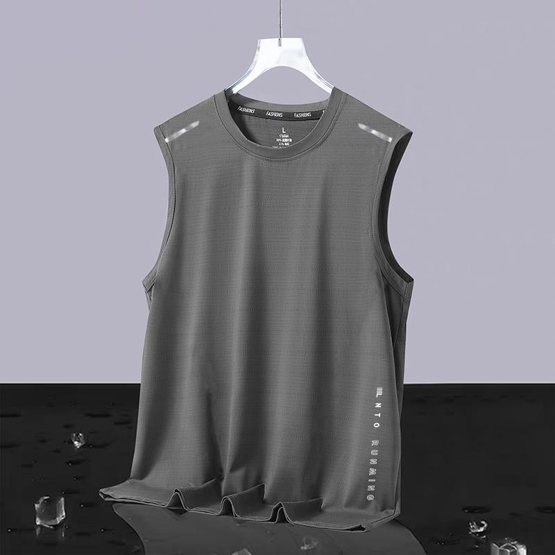[Ice/Cool] Quick-drying Vest Mens 2025 Summer Mens Sports Fitness Running Quick-drying Ice Silk Sleeveless T Pure gray [two-pole butterfly net vest]] 