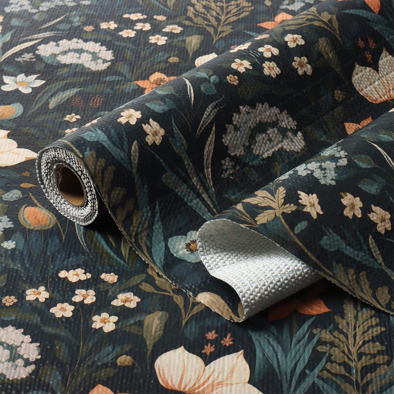 Amiitay Vintage Floral Drawer Liner, Non-Adhesive and Strong Non-Slip Floral Shelf Cabinet Drawer Liners for Kitchen, Waterproof Cupboard Liners,Easy to Clean,12IN x 10FT,Dark Green - Image 1