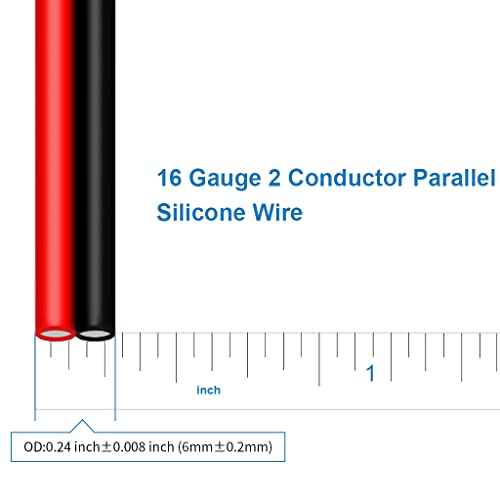 BNTECHGO 16 Gauge Flexible 2 Conductor Parallel Silicone Wire Spool Red Black High Resistant 200 deg C 600V for Single Color LED Strip Extension Cable Cord,Model,25ft Stranded Tinned Copper Wire - Image 3