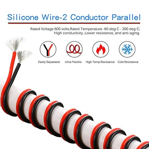 BNTECHGO 16 Gauge Flexible 2 Conductor Parallel Silicone Wire Spool Red Black High Resistant 200 deg C 600V for Single Color LED Strip Extension Cable Cord,Model,25ft Stranded Tinned Copper Wire - Image 4