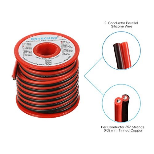 BNTECHGO 16 Gauge Flexible 2 Conductor Parallel Silicone Wire Spool Red Black High Resistant 200 deg C 600V for Single Color LED Strip Extension Cable Cord,Model,25ft Stranded Tinned Copper Wire - Image 2