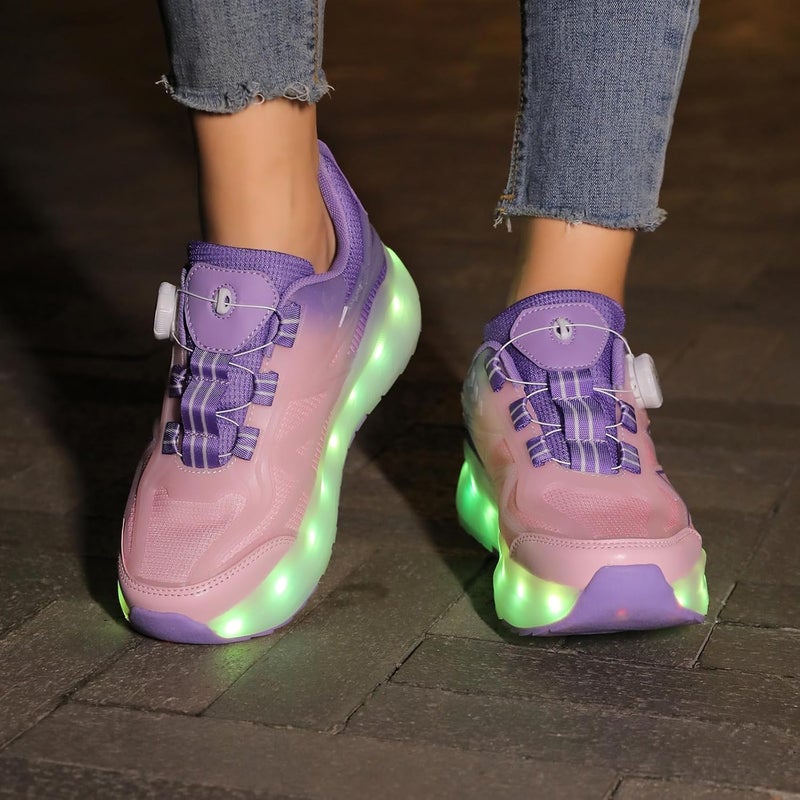 HFXC Roller Skates Shoes 4 Wheels for Kids - LED Light Up Flashing Sneaker in Pink/Purple - Image 3
