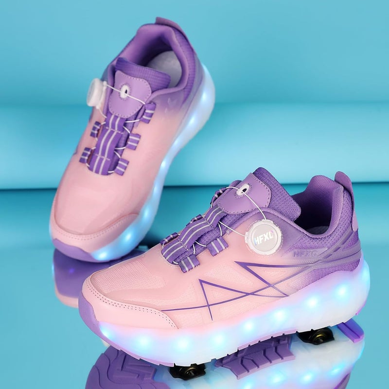 HFXC Roller Skates Shoes 4 Wheels for Kids - LED Light Up Flashing Sneaker in Pink/Purple - Image 4