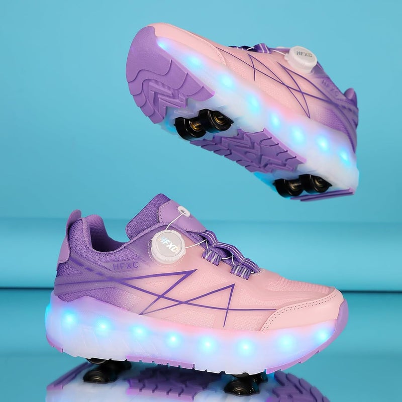 HFXC Roller Skates Shoes 4 Wheels for Kids - LED Light Up Flashing Sneaker in Pink/Purple - Image 5