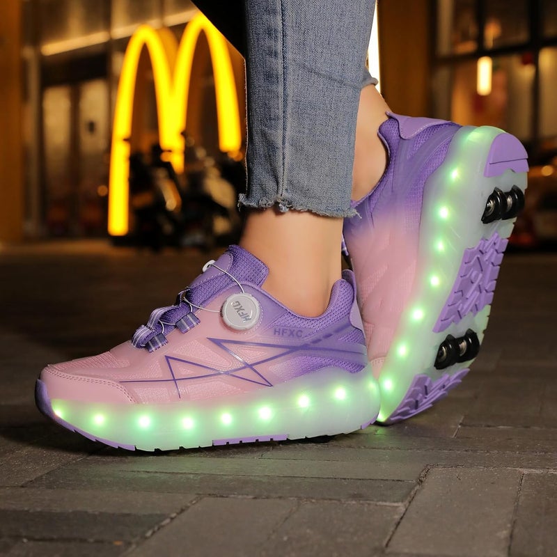 HFXC Roller Skates Shoes 4 Wheels for Kids - LED Light Up Flashing Sneaker in Pink/Purple - Image 2