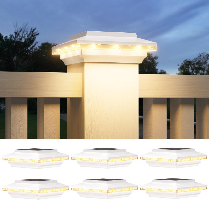 ELECLINK 6 Pack 4x4 Solar Post Cap Lights Upgraded, Brighter and Extended Beam to Light Post Fence Deck with Warm/White Lights, Waterproof Outdoor Posts Solar Lights for Patio Porch Vinyl/Wooden Posts - Image 1
