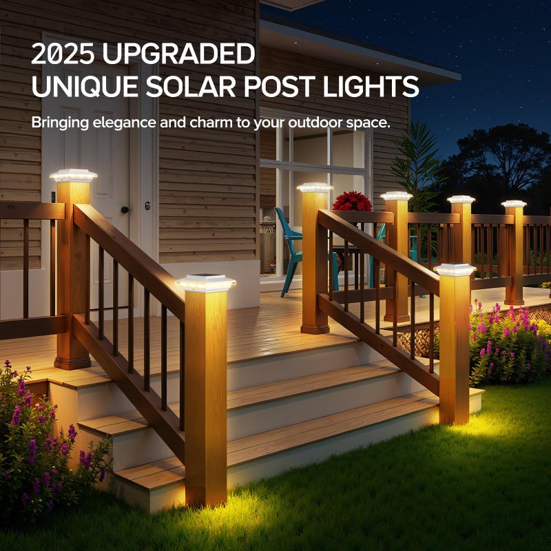 ELECLINK 6 Pack 4x4 Solar Post Cap Lights Upgraded, Brighter and Extended Beam to Light Post Fence Deck with Warm/White Lights, Waterproof Outdoor Posts Solar Lights for Patio Porch Vinyl/Wooden Posts - Image 4