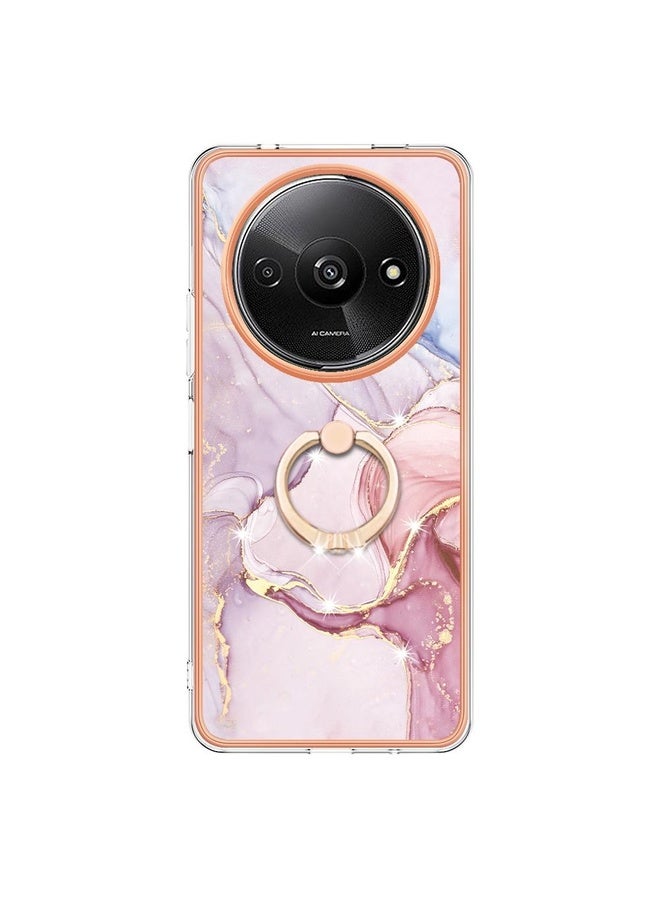 HuHa Case Cover For Xiaomi Redmi A3 Electroplating Marble IMD TPU Phone Case with Ring Holder(Rose Gold 005) - Image 2