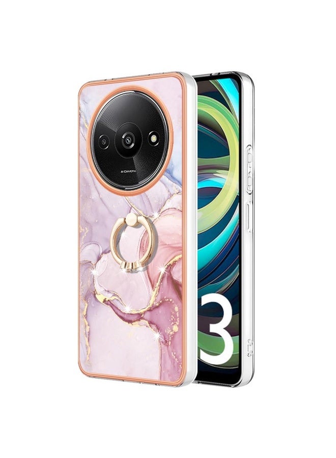 HuHa Case Cover For Xiaomi Redmi A3 Electroplating Marble IMD TPU Phone Case with Ring Holder(Rose Gold 005) - Image 1