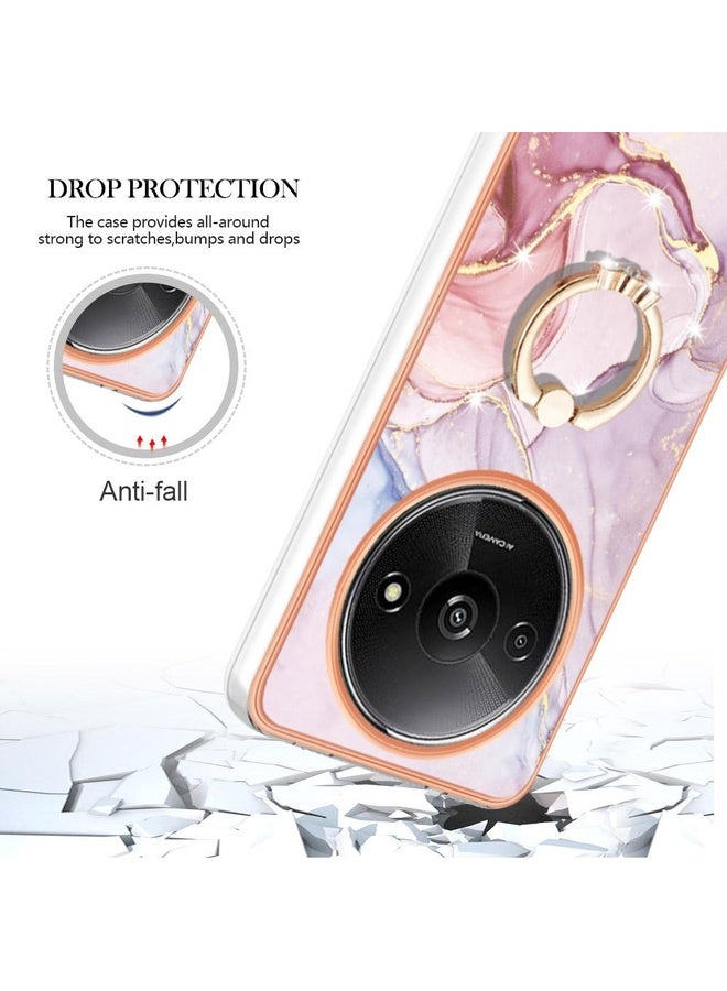 HuHa Case Cover For Xiaomi Redmi A3 Electroplating Marble IMD TPU Phone Case with Ring Holder(Rose Gold 005) - Image 4