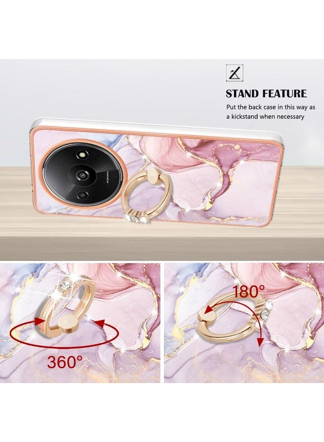 HuHa Case Cover For Xiaomi Redmi A3 Electroplating Marble IMD TPU Phone Case with Ring Holder(Rose Gold 005) - Image 3