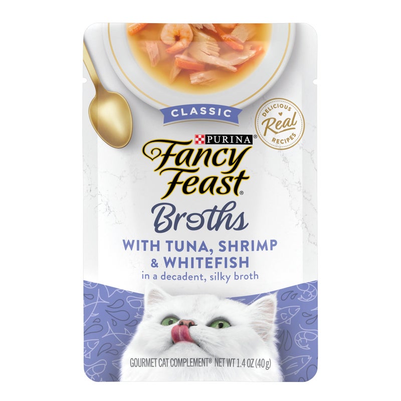 Fancy Feast Purina Fancy Feast Limited Ingredient Wet Cat Food Complement, Broths With Tuna, Shrimp & Whitefish - (Pack of 16) 1.4 oz. Pouches - Image 1
