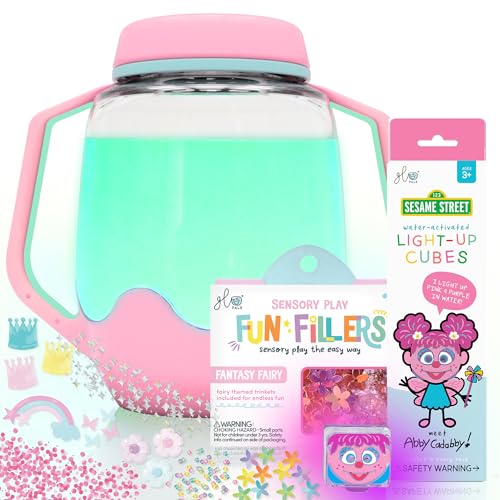 Glo Pals Play Pack Bundle with Sensory Play Jar WaterActivated LightUp Cubes and Fun Fillers Sensory Toys for Toddlers Sensory Toy Kit with Light Up Cubes for Bathtub Abby Cadabby - Image 1
