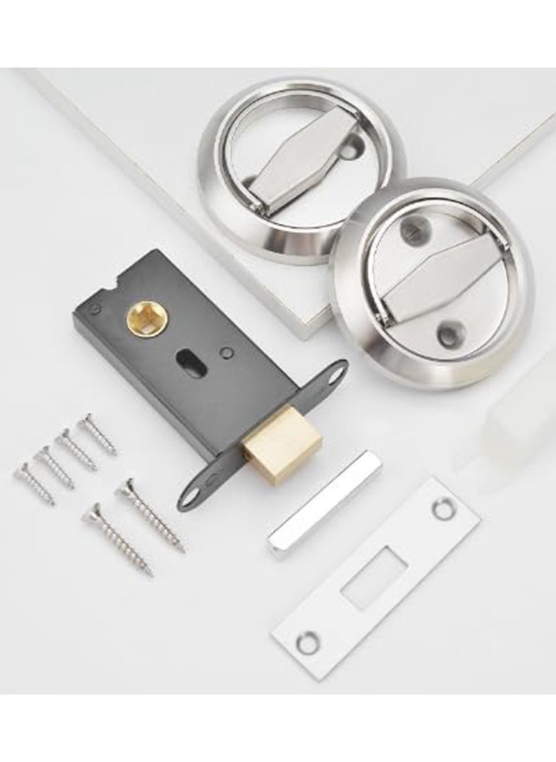 SYOSI SYOSI Security Door Lock, Passage Door Knobs Lockset, Round Pocket Door Lock, Stainless Steel Sliding Door Lock, Invisible Recessed Lock for Bathroom, Bedroom, Storeroom, Privacy door (Silver)  - Image 1