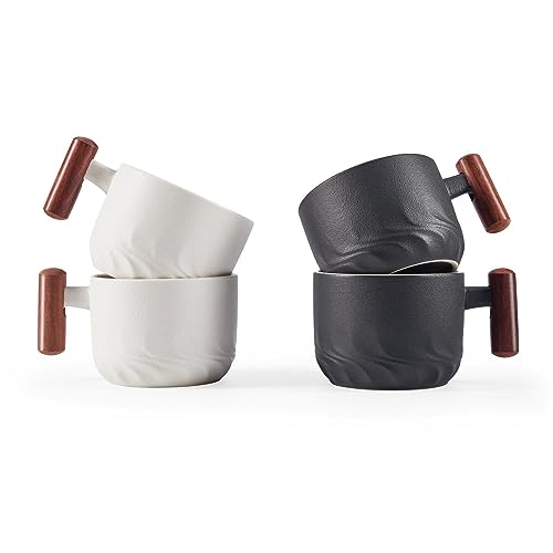 CLASGLAZ 25oz Ceramic Espresso Cups with Wooden Handle Small Coffee Cups Double Shot Espresso Cups Set of 4 - Image 1