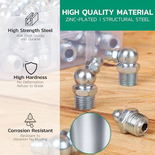 OURU 240PCS Grease Fittings Assortment,SAE & Metric Zerk Grease Fittings Straight 45 90 Degree with Wrench Kit(7-11mm) for Grease Gun - Image 4
