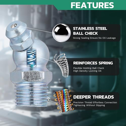 OURU 240PCS Grease Fittings Assortment,SAE & Metric Zerk Grease Fittings Straight 45 90 Degree with Wrench Kit(7-11mm) for Grease Gun - Image 5
