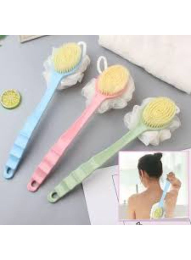 Long-Handle Double-Sided Bath Brush – Gentle Body and Back Cleansing and Soft Exfoliation – Soft Bristles on One Side and Mesh Sponge on the Other – Ideal for Daily Use for Men and Women – Single Piece (Color May Vary) - Image 3