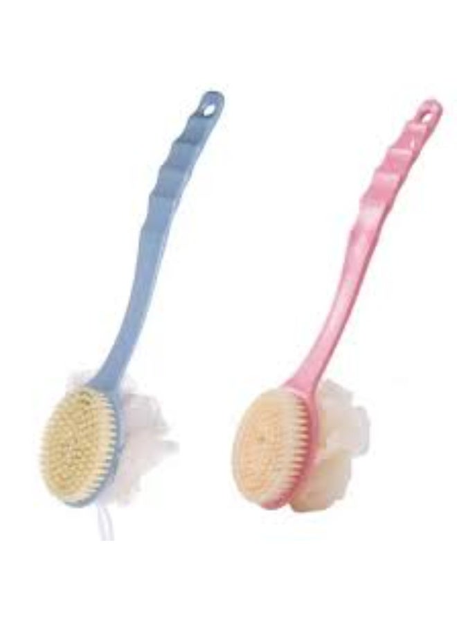 Long-Handle Double-Sided Bath Brush – Gentle Body and Back Cleansing and Soft Exfoliation – Soft Bristles on One Side and Mesh Sponge on the Other – Ideal for Daily Use for Men and Women – Single Piece (Color May Vary) - Image 1