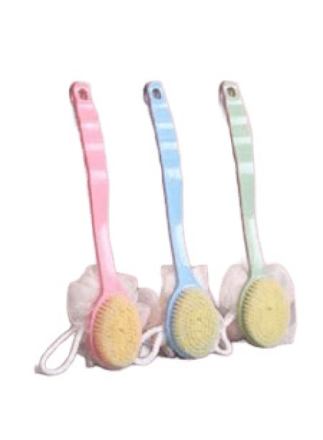 Long-Handle Double-Sided Bath Brush – Gentle Body and Back Cleansing and Soft Exfoliation – Soft Bristles on One Side and Mesh Sponge on the Other – Ideal for Daily Use for Men and Women – Single Piece (Color May Vary) - Image 2
