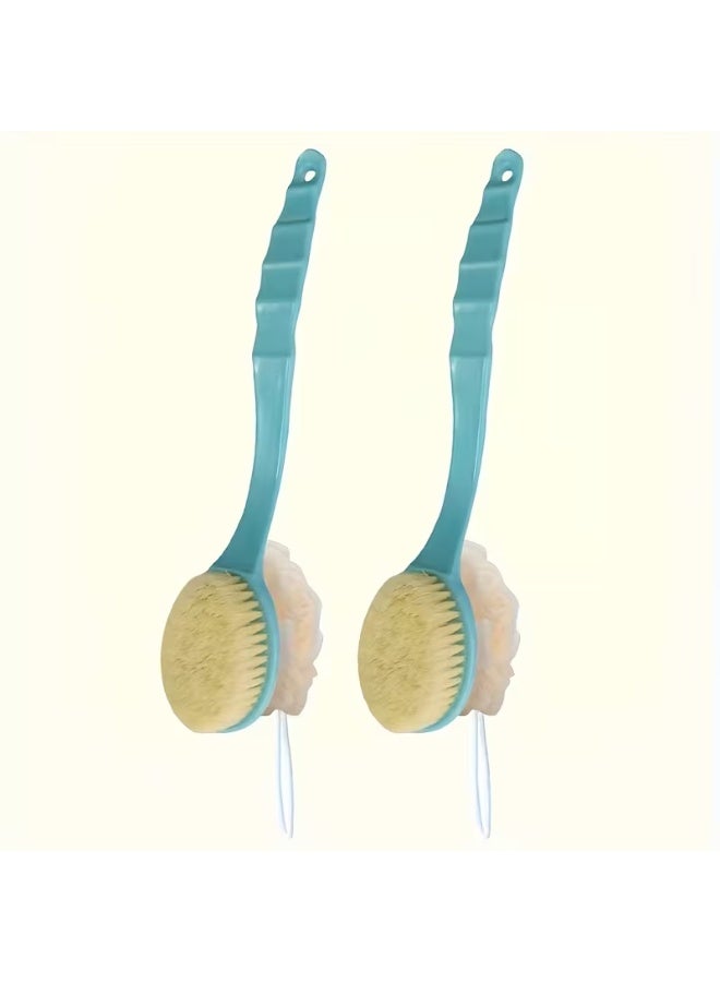 فرشاة استحمام مزدوجة الجوانب بمقبض طويل – لتنظيف وتقشير الجسم والظهر بسهولة ولطف – جانب بشعيرات ناعمة وجانب بإسفنجة شبكية رغوية – مناسبة للرجال والنساء للعناية اليومية – قطعة واحدة (قد يختلف اللون) - Image 5