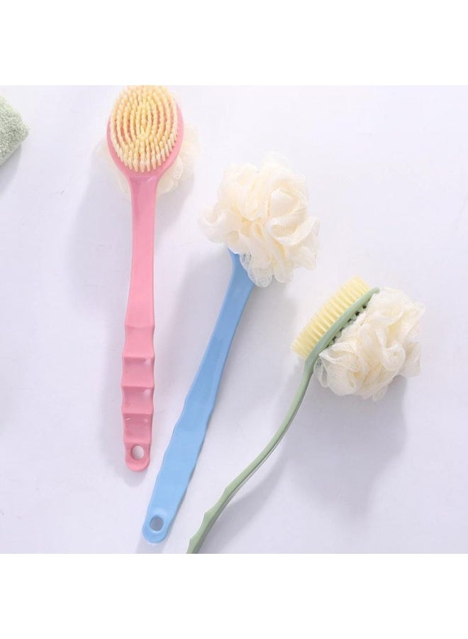 فرشاة استحمام مزدوجة الجوانب بمقبض طويل – لتنظيف وتقشير الجسم والظهر بسهولة ولطف – جانب بشعيرات ناعمة وجانب بإسفنجة شبكية رغوية – مناسبة للرجال والنساء للعناية اليومية – قطعة واحدة (قد يختلف اللون) - Image 3