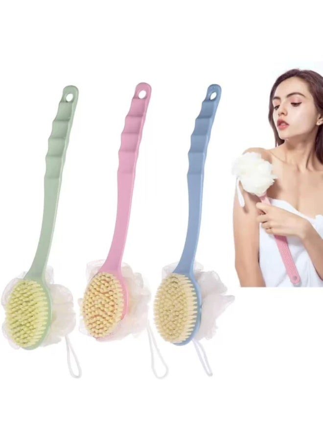 فرشاة استحمام مزدوجة الجوانب بمقبض طويل – لتنظيف وتقشير الجسم والظهر بسهولة ولطف – جانب بشعيرات ناعمة وجانب بإسفنجة شبكية رغوية – مناسبة للرجال والنساء للعناية اليومية – قطعة واحدة (قد يختلف اللون) - Image 4