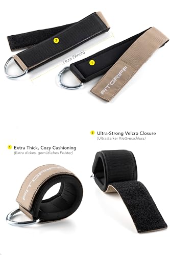 Fitgriff® Ankle Straps V2 for Cable Machine (2 Pieces) - Gym Workout Equipment - Leg Pulley Attachment, Kickback Straps (Sand) - Image 3