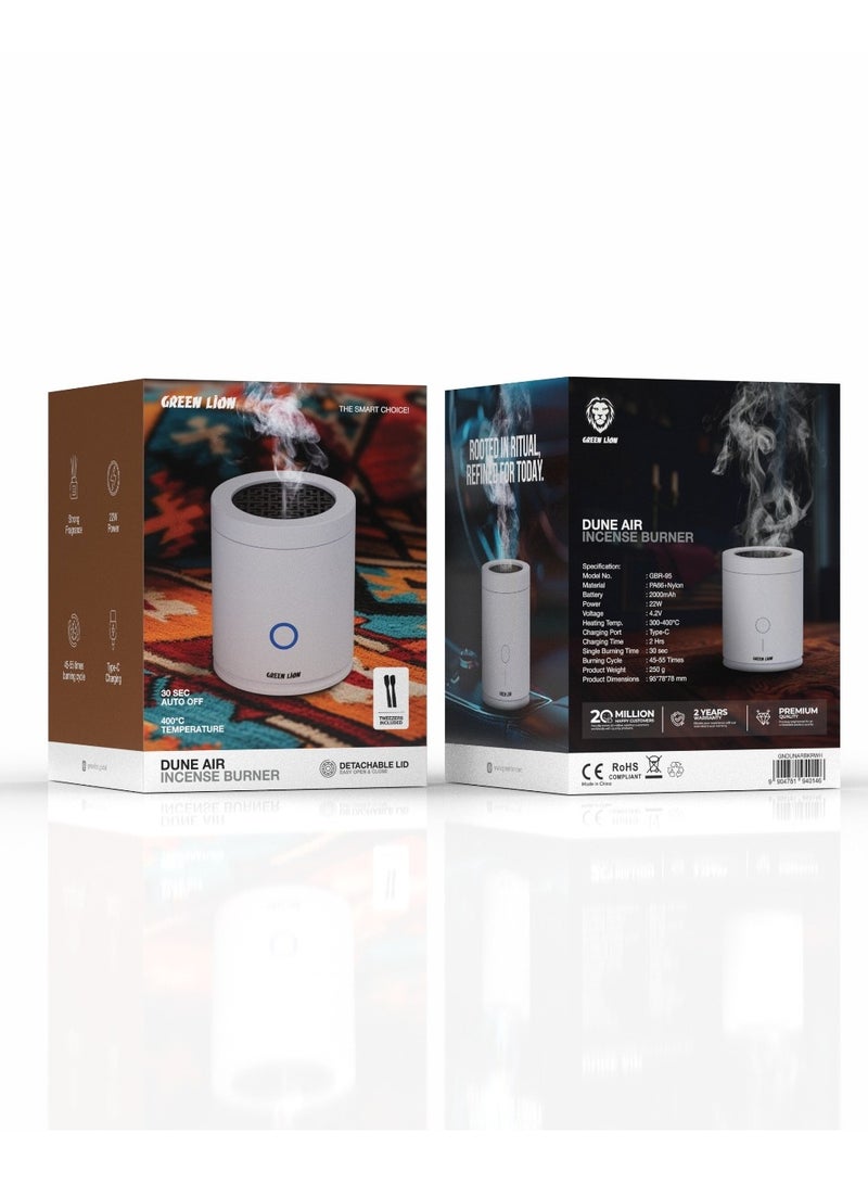 GREEN LION Dune Air Incense Burner with Long Time Battery Life & Strong Fragrance / 30 Sec Single Burning Time / 2000 mAh Rechargeable Battery / Auto Shut Off - White - Image 3