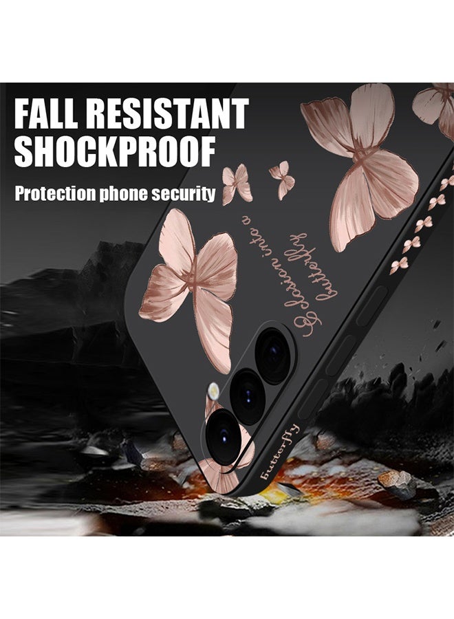 جيفت جراب لهاتف سامسونج جالاكسي S24 ألترا، جراب بتصميم فراشة، مقاوم للانزلاق، مقاوم للصدمات، مرن، من السيليكون الناعم، لهاتف سامسونج جالاكسي S24 ألترا - أسود - Image 4